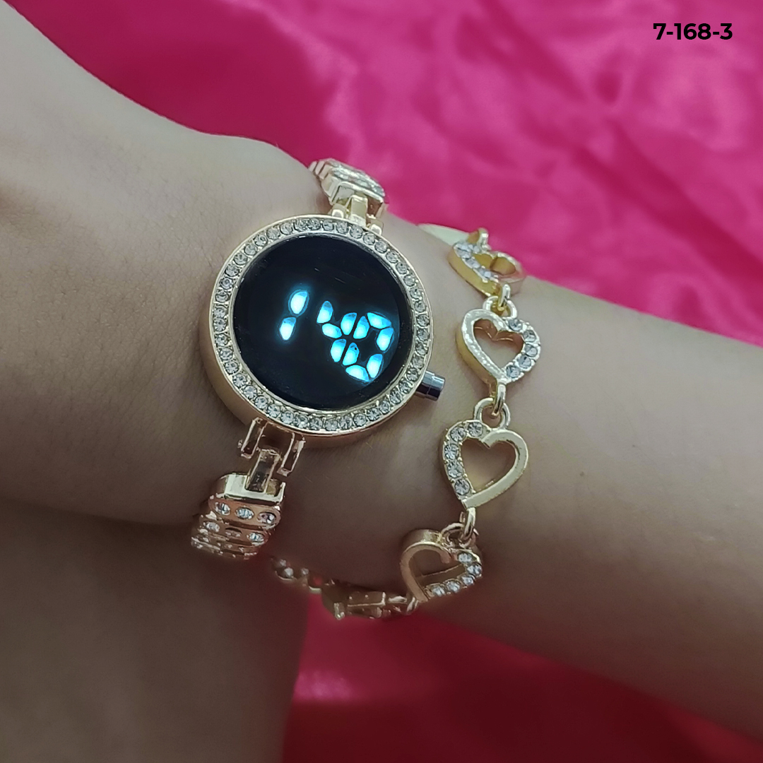 RELOJ LUXUR LED + PULSERA + ESTUCHE DAMA