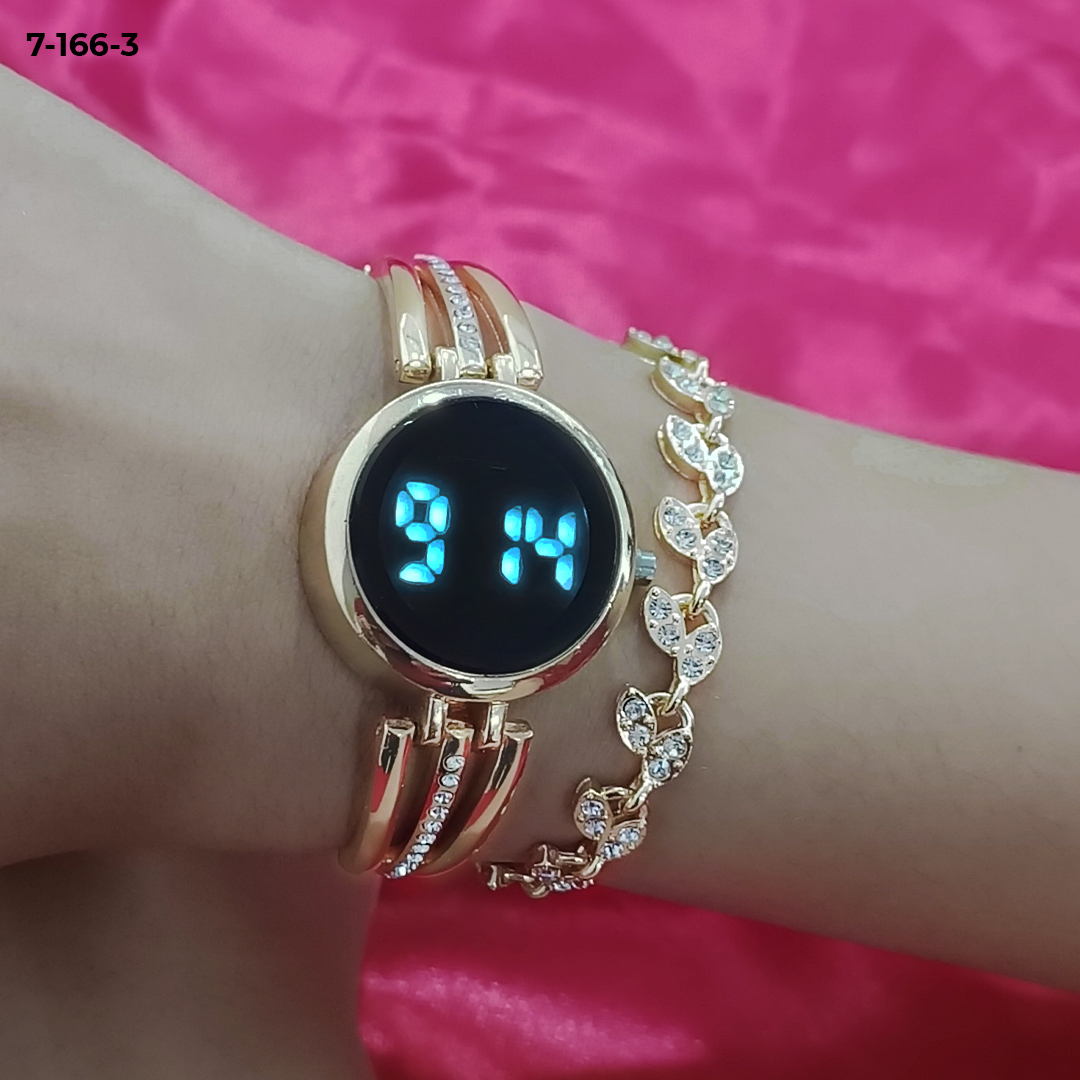 RELOJ LUXUR LED + PULSERA + ESTUCHE DAMA