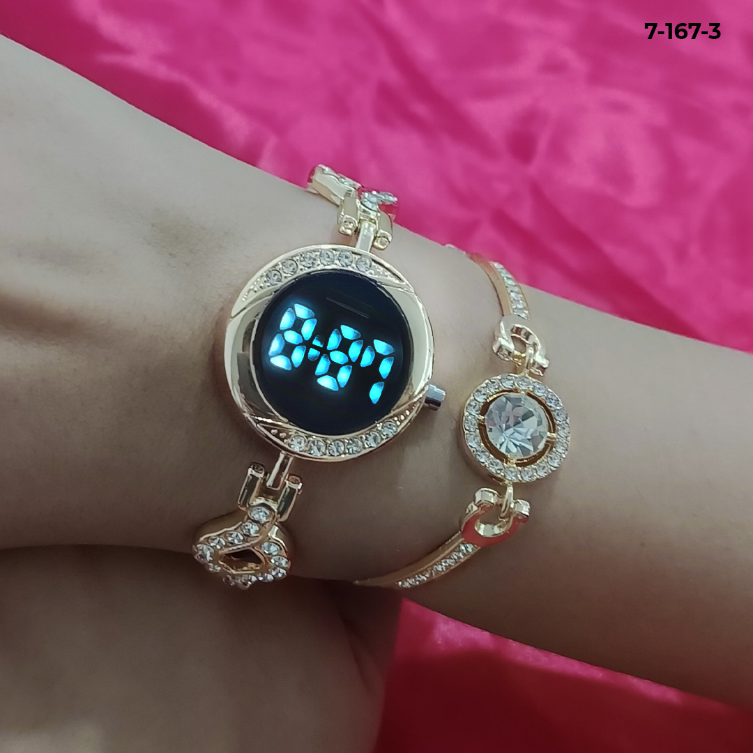 RELOJ LUXUR LED + PULSERA + ESTUCHE DAMA