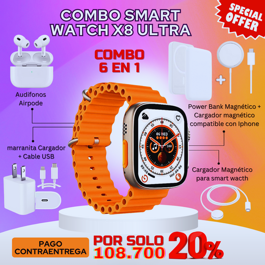 "Combo Exclusivo: Reloj X8 + Audífonos In Ear + Power Bank" y cargadores inalambricos