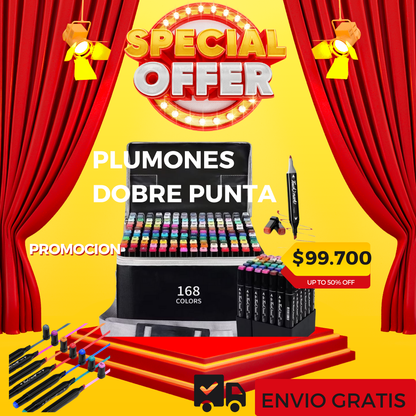 🎨 ¡Haz que tu creatividad brille con nuestros plumones de doble punta! 🎨 168 MARCADORES POR SOLO $ 99.700