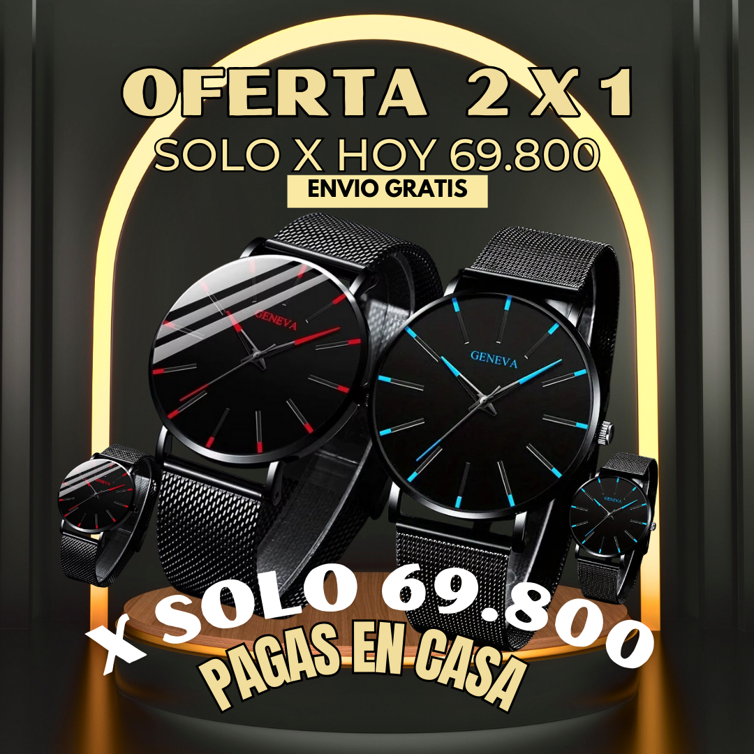 relojes con detalles en azul y rojo para marcar la diferencia. Compra 1 y recibe 2 x solo 69.800