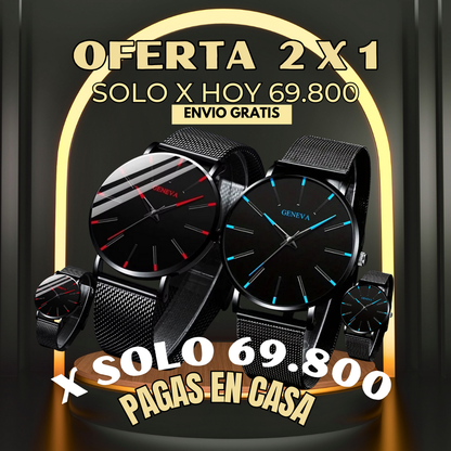 relojes con detalles en azul y rojo para marcar la diferencia. Compra 1 y recibe 2 x solo 69.800