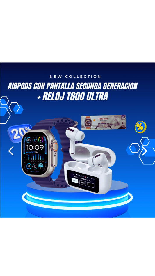 AIRPODS CON PANTAL 2G+SMART WATCH T800 U