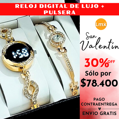 RELOJ LUXUR LED + PULSERA + ESTUCHE DAMA